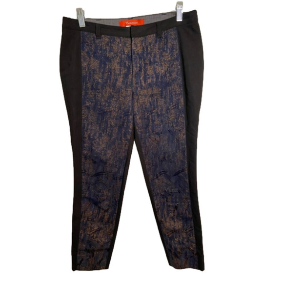 ANTHROPOLOGIE Cartonnier Panel Charlie Ankle Pants Black Navy Blue Gold - Picture 1 of 9